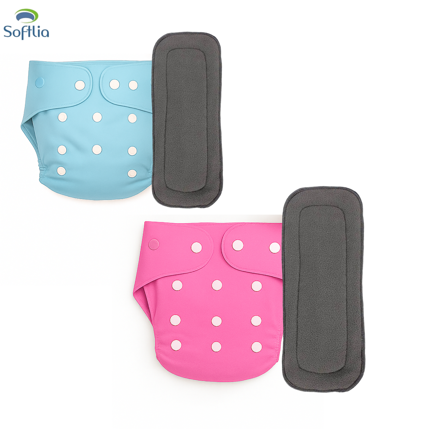 Softlia Combo of 2 Reusable Cloth Diapers – Adjustable Size, Skin-Friendly
