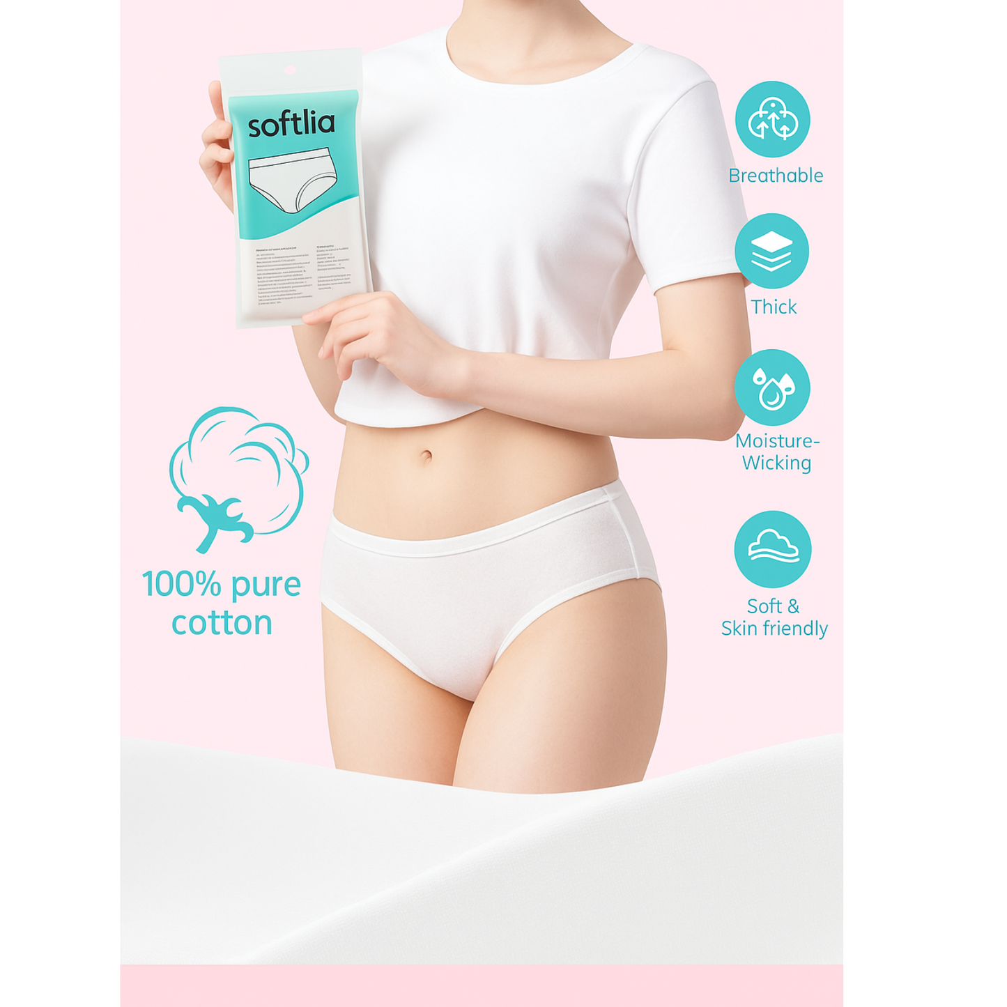 Softlia 100% Cotton Disposable Panty for Women | Hygienic, Breathable & Skin-Friendly (Pack of 5/10)