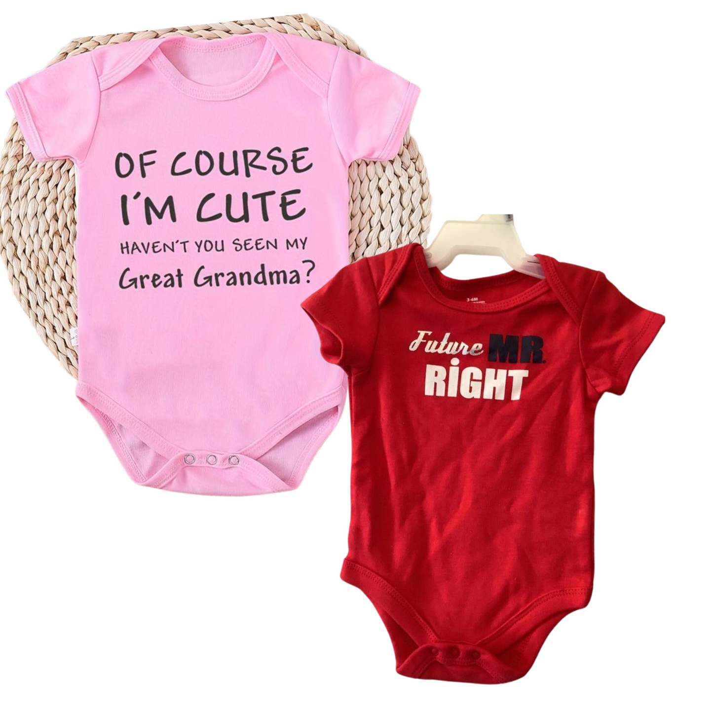 Softlia Pack of 2 – Red & Pink Half Printed Baby Rompers