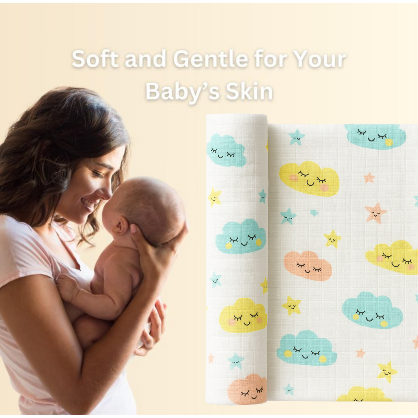 Softlia Muslin Baby Wipes – Ultra Soft, Gentle & Reusable – Pack of 4