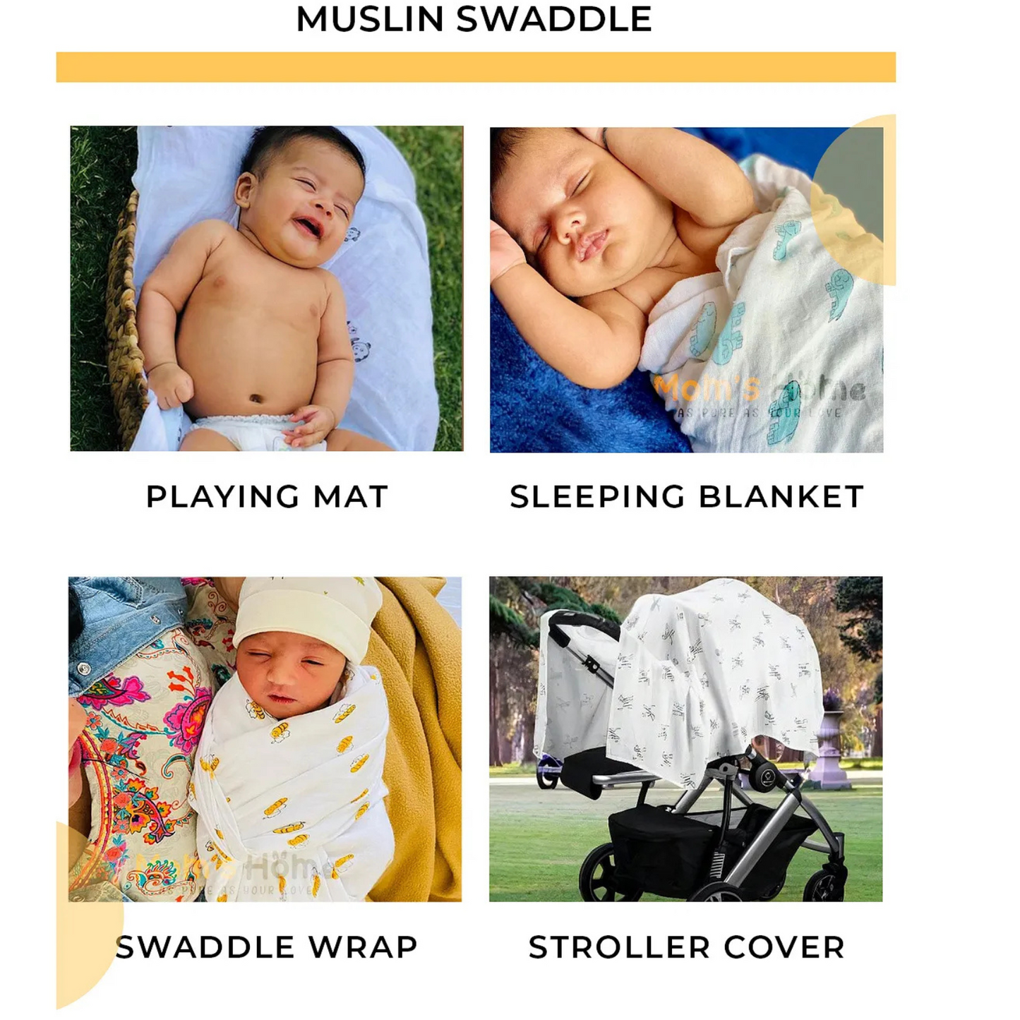 Softlia 3-Layer Baby Wrapper | Soft Cotton Swaddle Blanket for Newborns (0–6 Months)