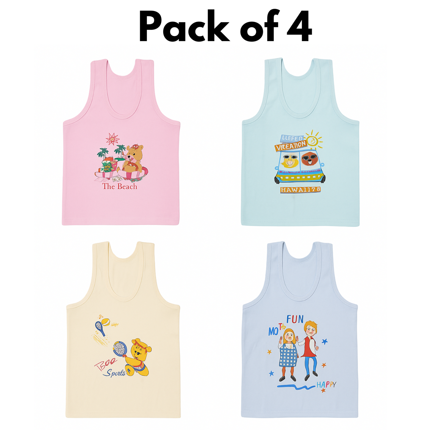 Softlia Kids Cotton Vest – Soft, Breathable & Comfortable – Pack of 4