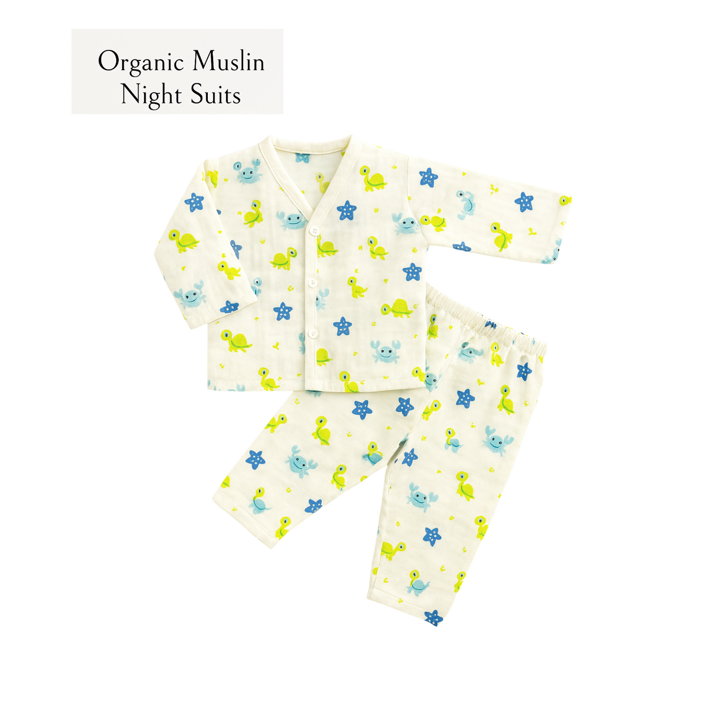 Softlia Muslin Cotton Night Suit for Kids | 2-Piece Sleepwear Set (Shirt + Pajama) | Soft & Breathable Fabric