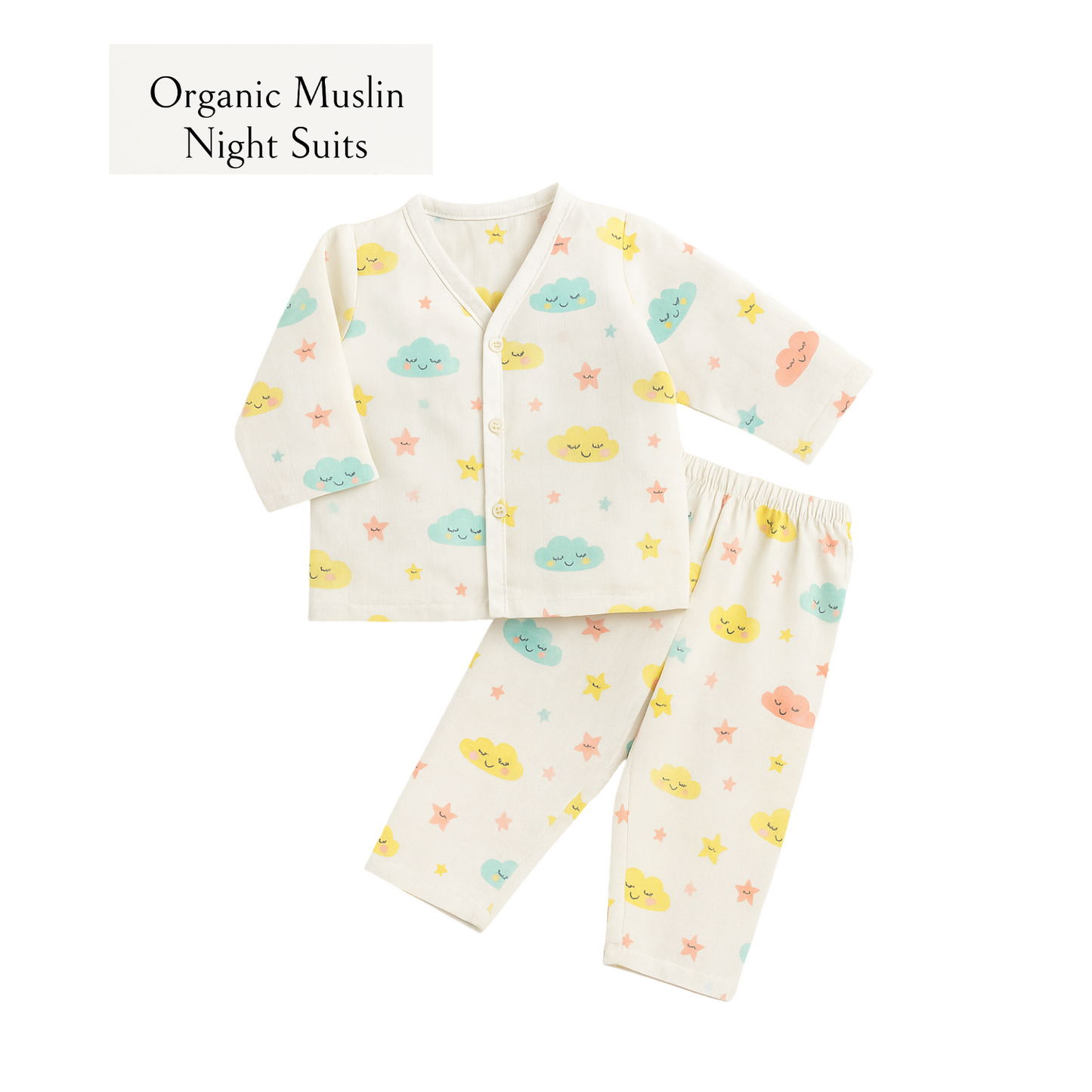 Softlia Muslin Cotton Night Suit for Kids | 2-Piece Sleepwear Set (Shirt + Pajama) | Soft & Breathable Fabric