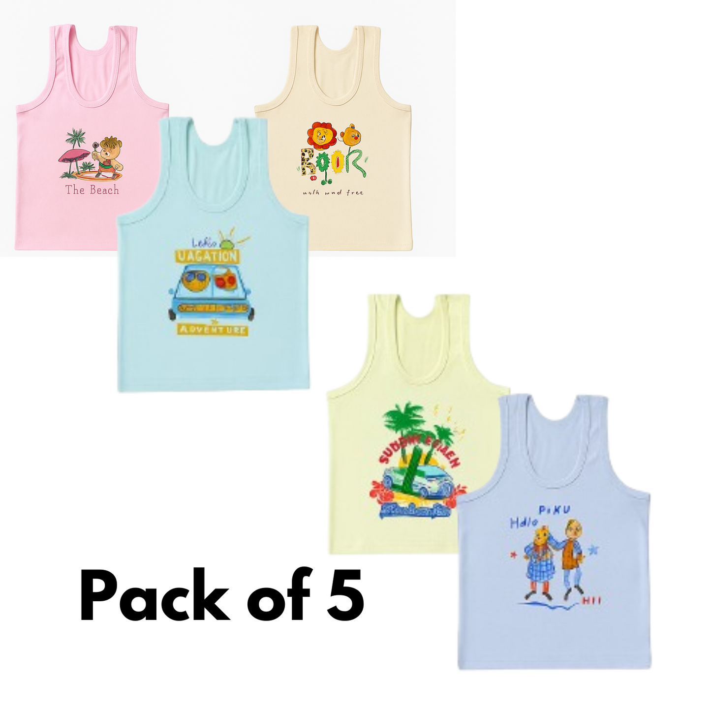 Softlia Kids Cotton Vest | Soft & Breathable Sleeveless Undershirt for Boys & Girls (Pack of 3/5)