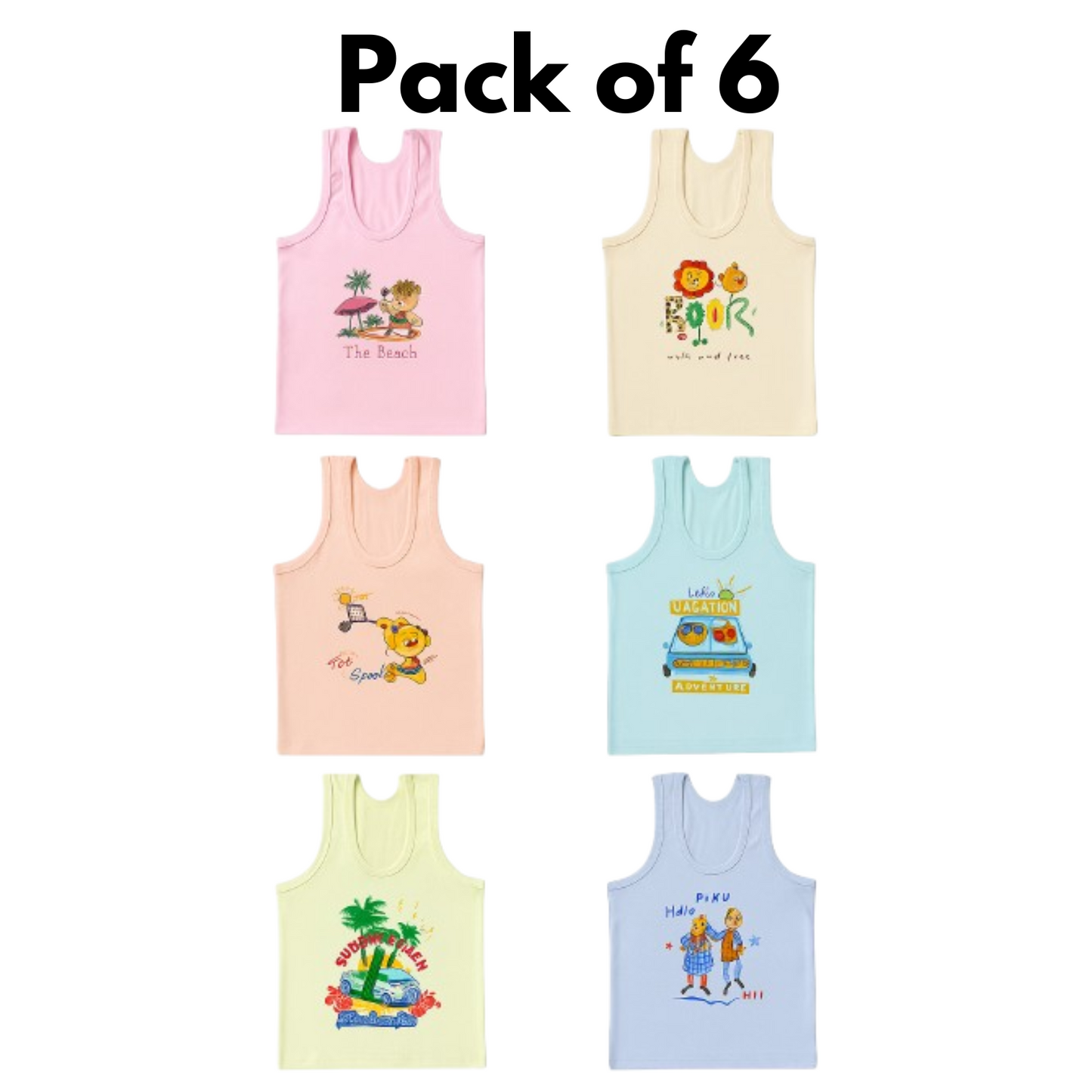 Softlia Kids Cotton Vest | Soft & Breathable Sleeveless Undershirt for Boys & Girls (Pack of 3/5)