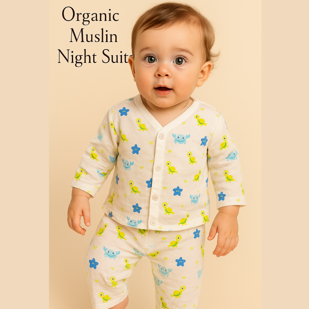 Softlia Muslin Cotton Night Suit for Kids | 2-Piece Sleepwear Set (Shirt + Pajama) | Soft & Breathable Fabric