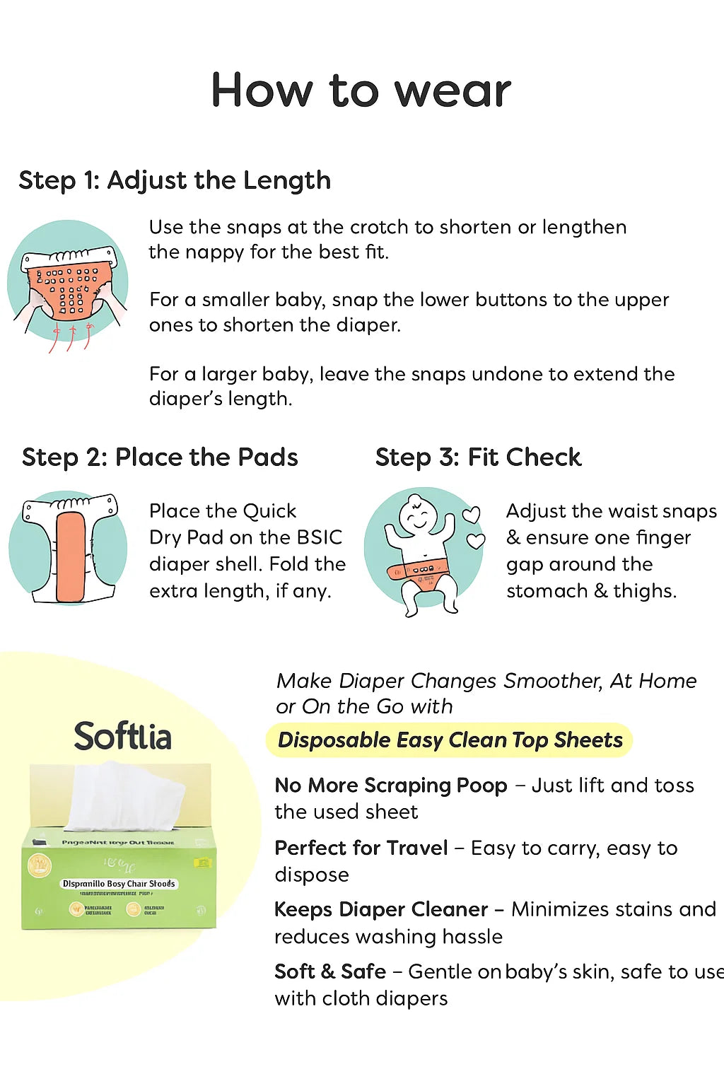 Softlia Reusable & Washable Cloth Diaper | Adjustable Size | 0-3 Years