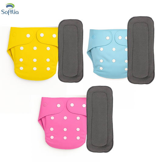 Softlia Reusable Cloth Diapers for Babies – Pack of 3 | Adjustable, Leak-Proof & Eco-Friendly