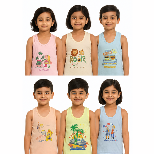 Softlia Kids Cotton Vest | Soft & Breathable Sleeveless Undershirt for Boys & Girls (Pack of 3/5)