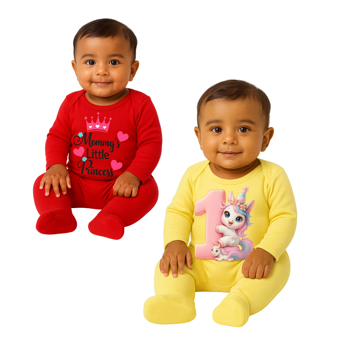 Softlia Pack of 2 – Red & Yellow Full Printed Baby Rompers