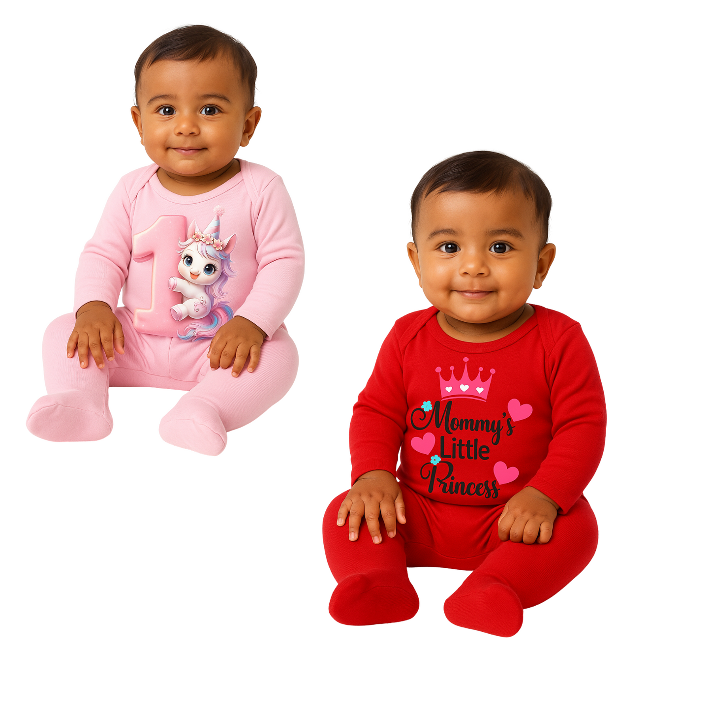Softlia Pack of 2 – Pink & Red Full Printed Baby Rompers
