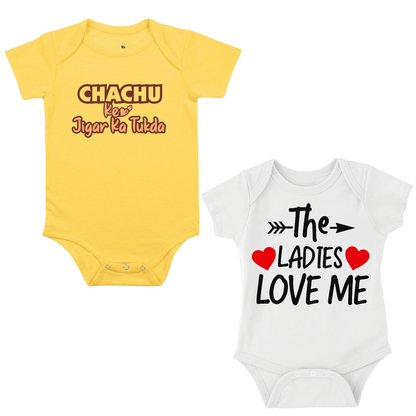 Softlia Pack of 2 – Red & Yellow Half Printed Baby Rompers