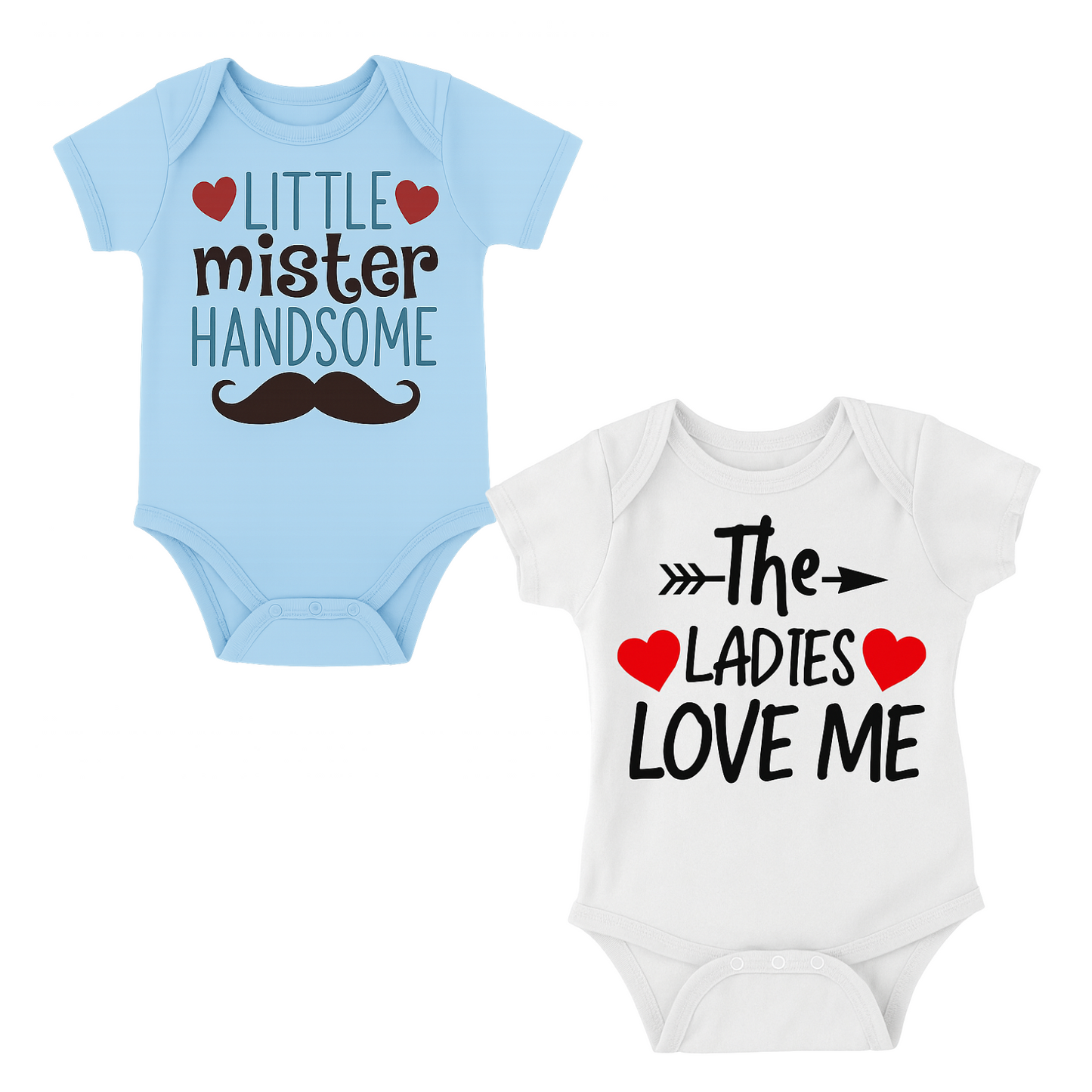 Softlia Pack of 2 – Sky Blue & White Half Printed Baby Rompers