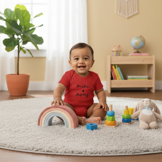 Red Full Printed Baby Romper – 100% Cotton