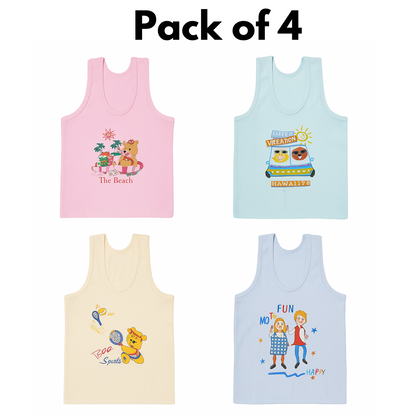 Softlia Kids Cotton Vest | Soft & Breathable Sleeveless Undershirt for Boys & Girls (Pack of 3/5)