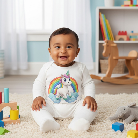 White Full Printed Baby Romper – 100% Cotton | Soft & Stylish One-Piece for Babies