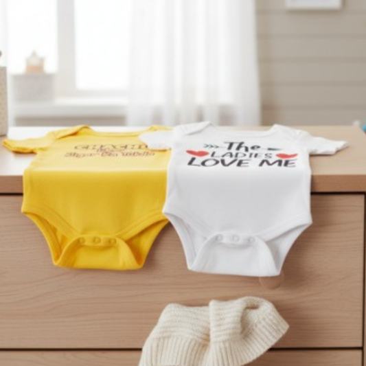 Softlia Pack of 2 – Red & Yellow Half Printed Baby Rompers