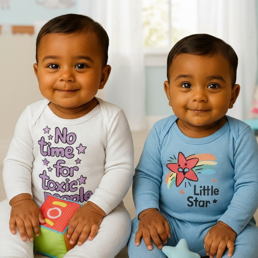 Softlia Pack of 2 – White & Sky Blue Full Printed Baby Rompers