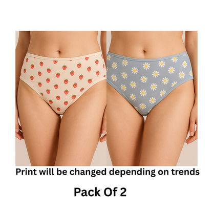 Softlia Women’s Cotton Printed Panty | Soft & Breathable Mid-Rise Briefs (Pack of 3/5/6)