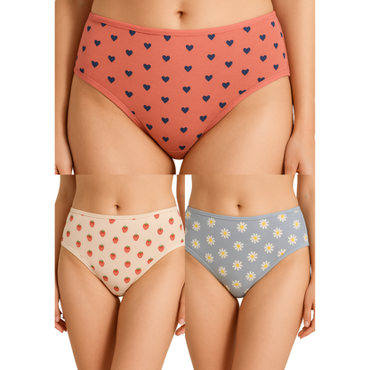 Softlia Women’s Cotton Printed Panty | Soft & Breathable Mid-Rise Briefs (Pack of 3/5/6)