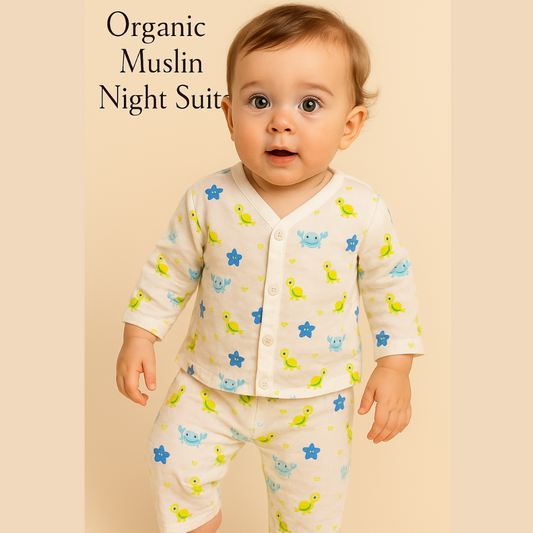 Softlia Muslin Cotton Night Suit for Kids | 2-Piece Sleepwear Set (Shirt + Pajama) | Soft & Breathable Fabric