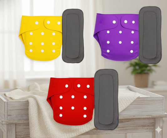 Baby Reusable Cloth Diapers (Pack of 3) – Soft, Washable & Waterproof